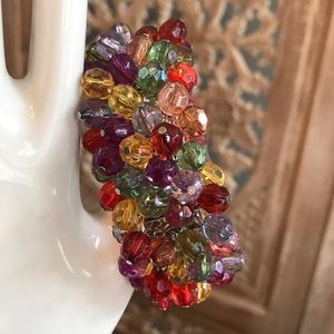 Gorgeous multicolored glass beaded stretch bracelet.